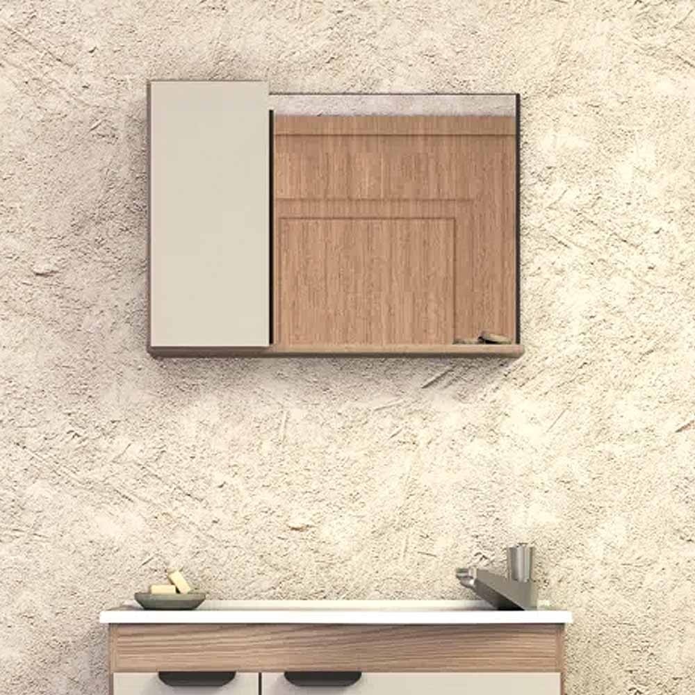 Espelheira de Madeira com Armário 560x550mm Nude - Cozimax