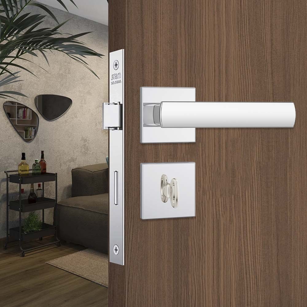 Fechadura para Banheiro Roseta Quadrada 1 de Aço Inox 823/35 Acabamento Cromado - Stam