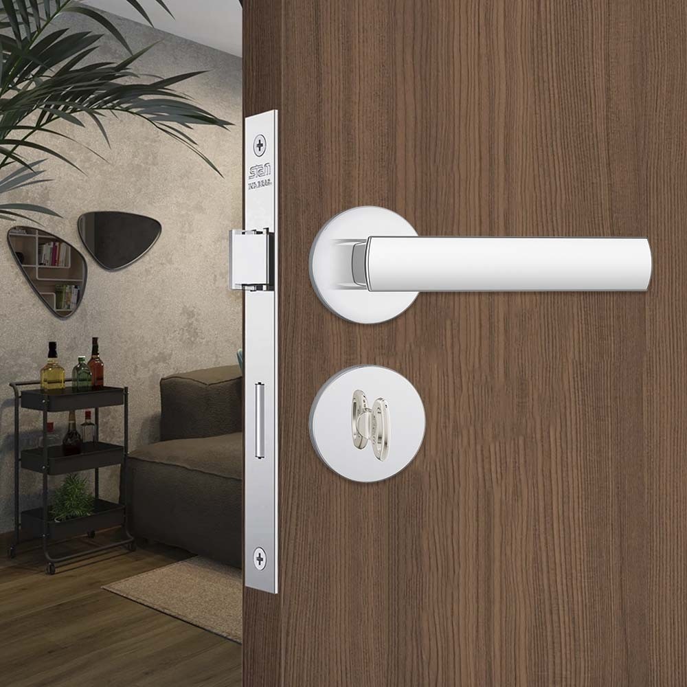 Fechadura para Banheiro Roseta Redonda de Aço Inox 823/35 Acabamento Cromado - Stam