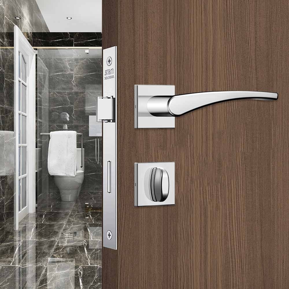 Fechadura para Banheiro Classic 40mm 3500 Roseta Quadrada de Aço Inox Cromado - Stam