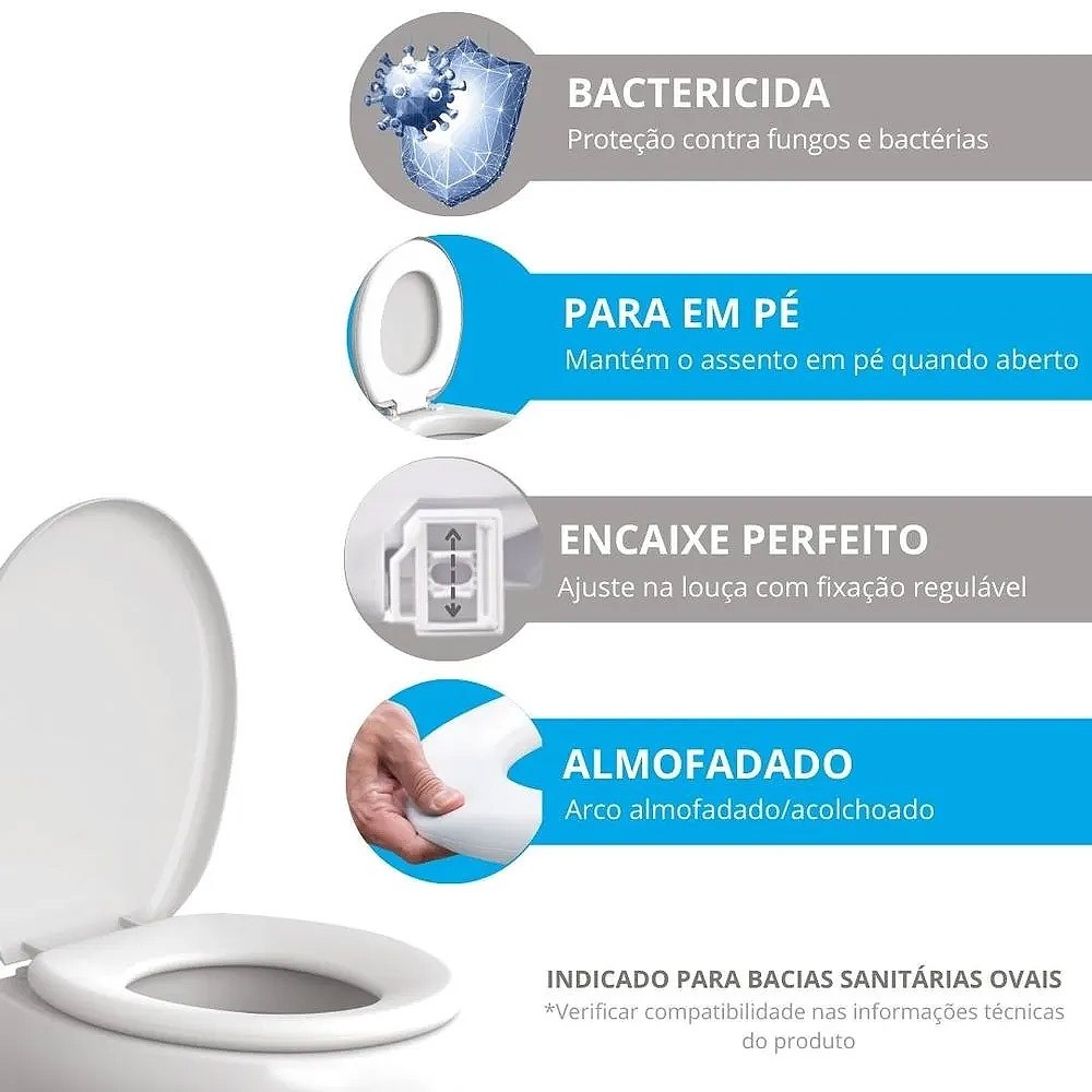 Assento Sanitário Oval Almofadado Decorado BR-Mata - Astra