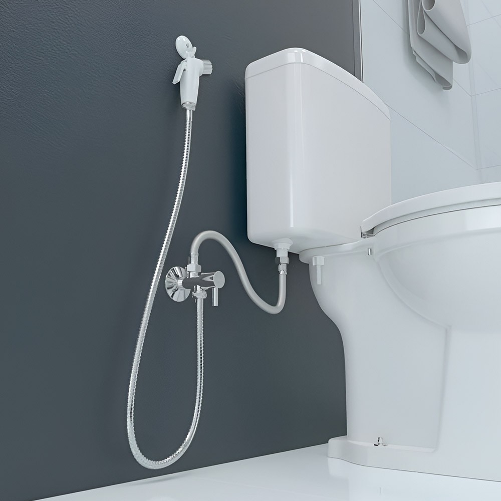 Ducha Higiênica Pop Branco Crivo Cromado C/Registro ABS Cromado C/Derivação Flexível Inox 1,20M - Blukit